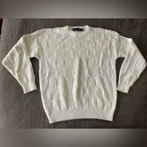 Vintage John Weitz Mens USA Made Ivory Heavy Chunky Cable Knit Sweater XL Cotton